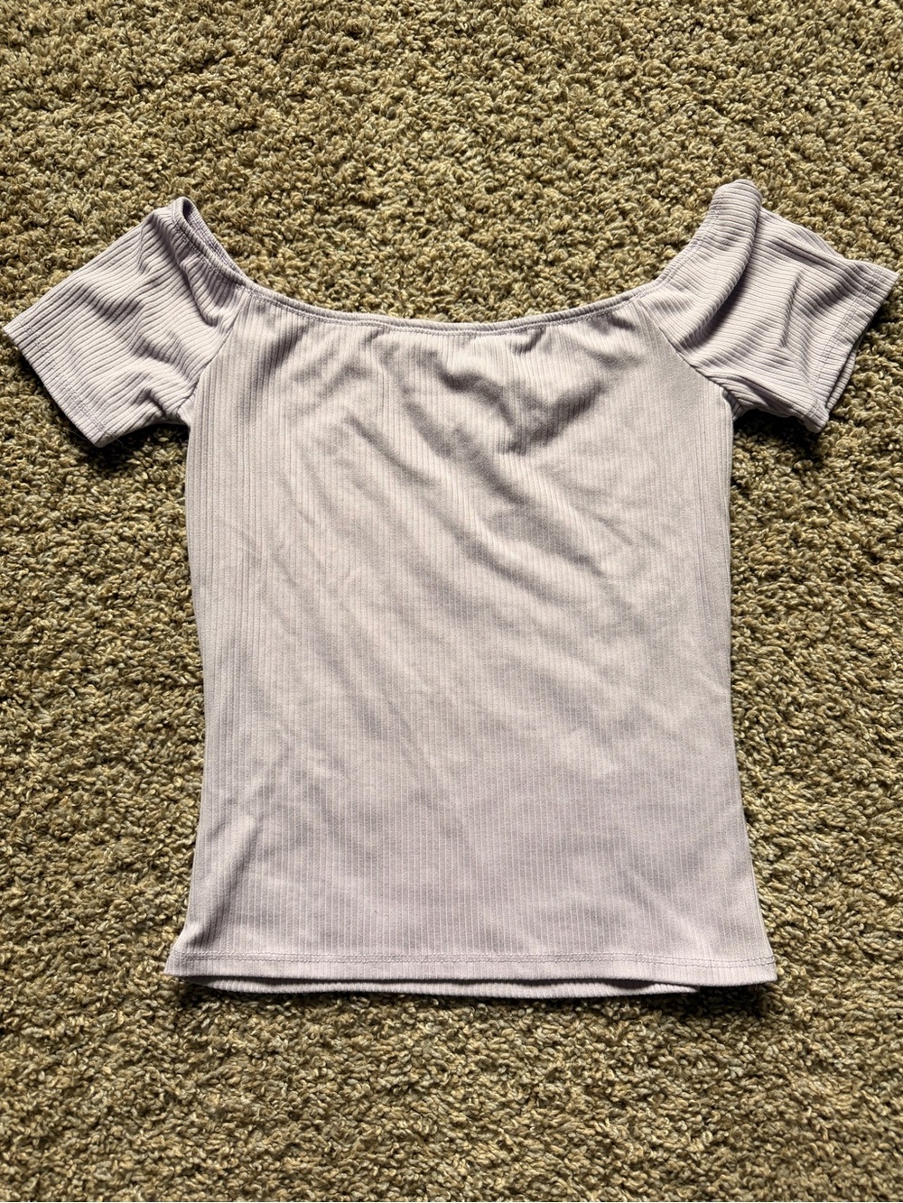 Women's Off-Shoulder Ribbed Top in Light Lavender